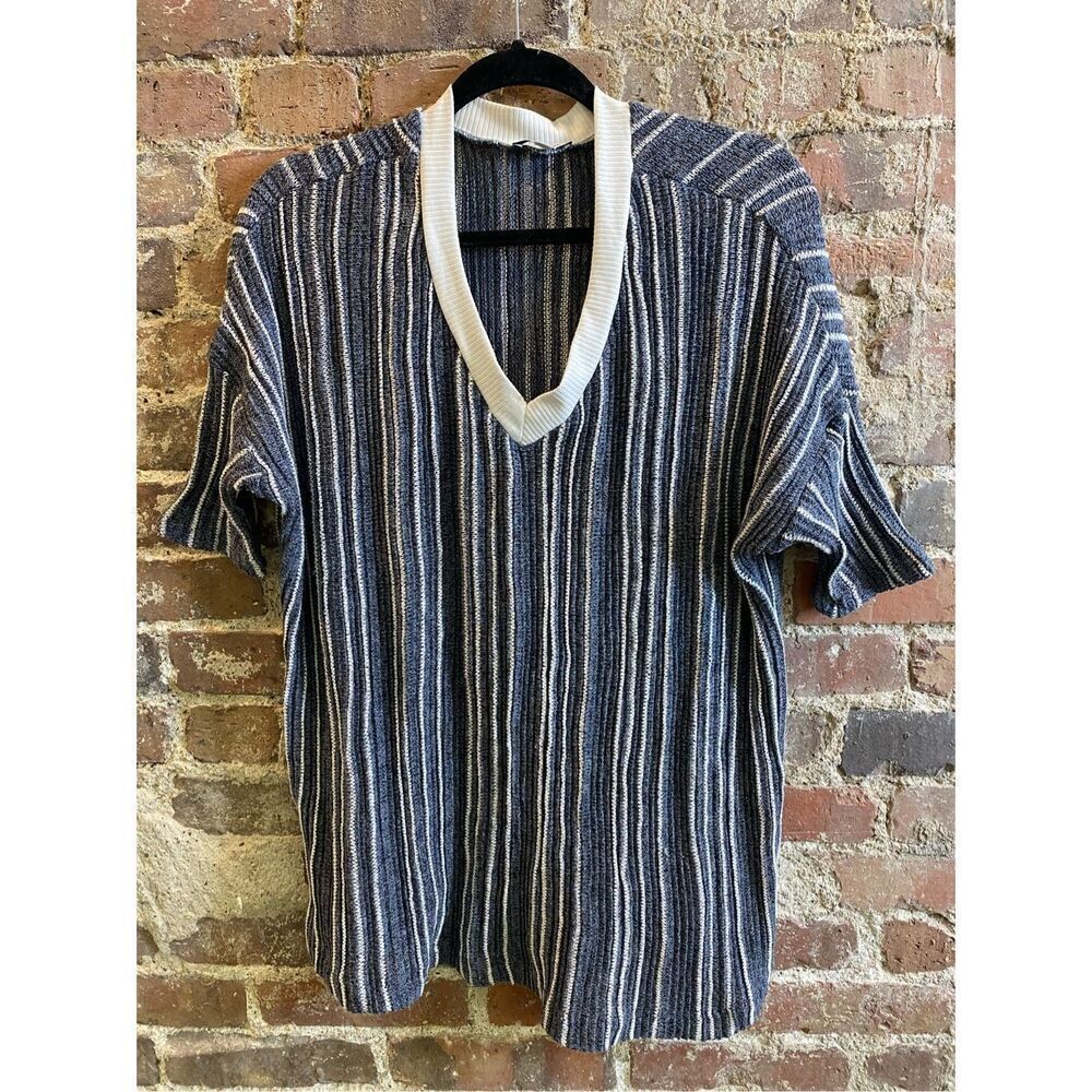 White Birch Striped Blue/White Knit Short Sleeve V-Neck Too Women’s Size XL